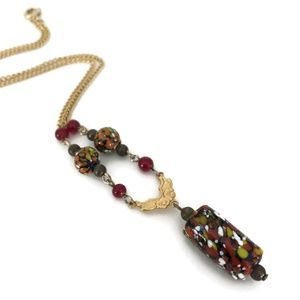 Art Nouveau Necklace Splatter Glass Beads